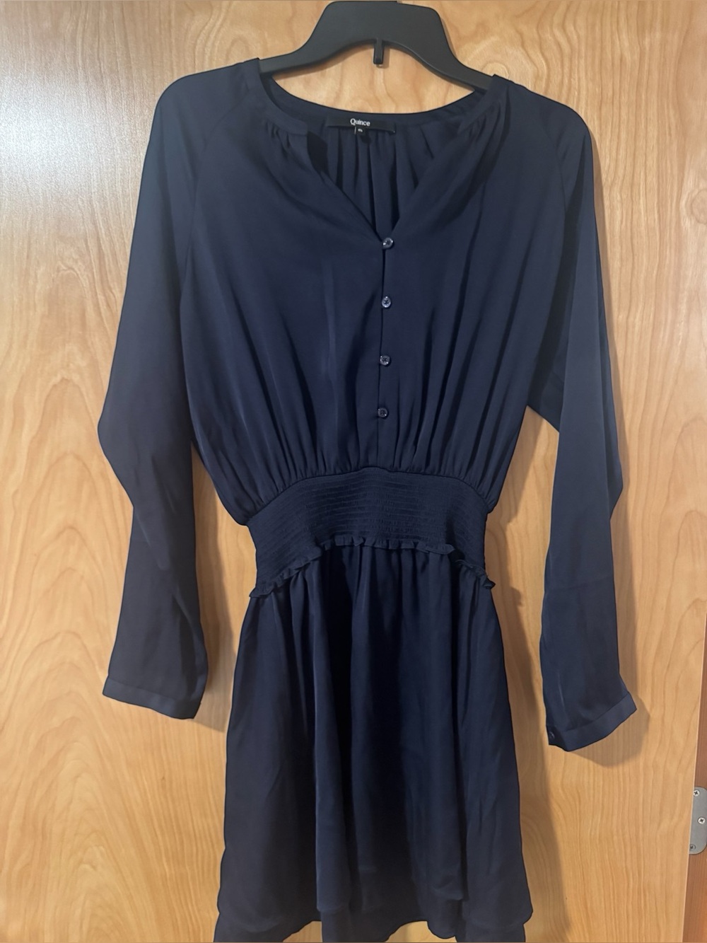 Quince Navy Long Sleeve Silk Mini Dress Size-S